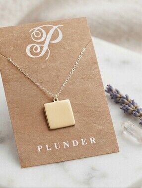 Plunder Gold Square Pendant  Necklace